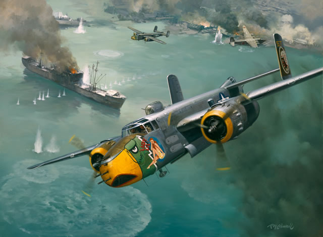 "Raid on the China Coast" - Roy Grinnell - B-25 Mitchell World War II Art